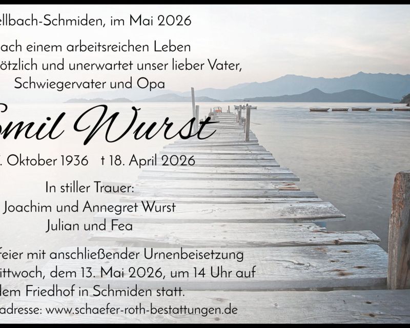 Traueranzeige Emil Wurst