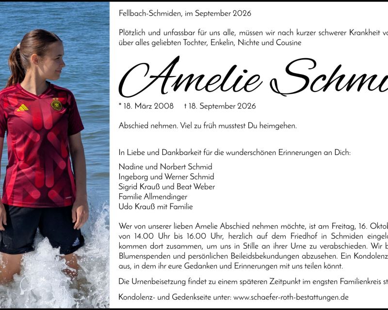 Traueranzeige Amelie Schmid