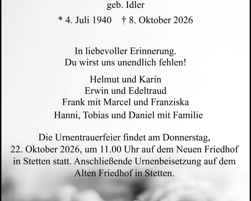 Traueranzeige Erika Schmid