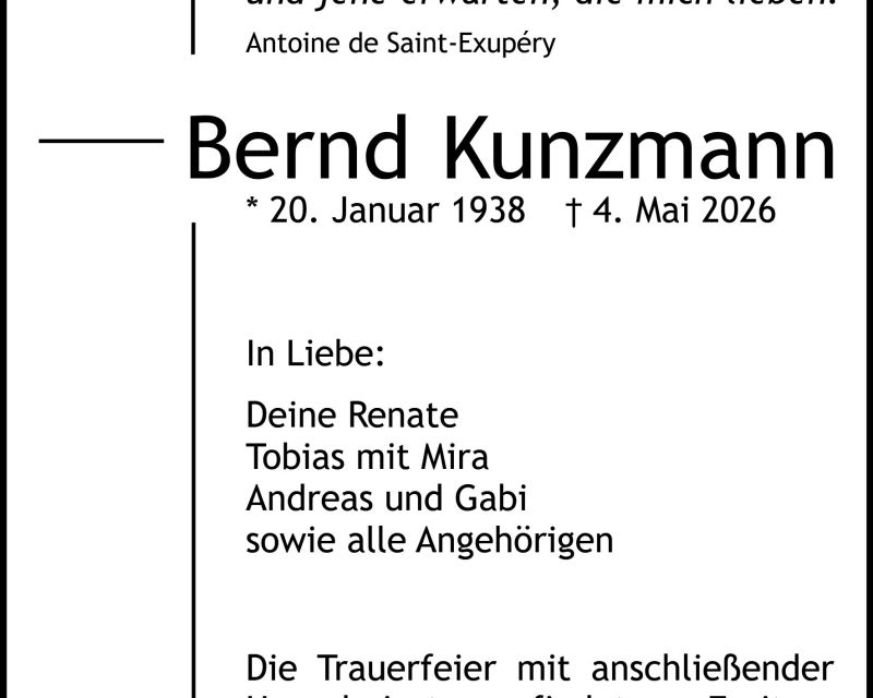 Traueranzeige Bernd Kunzmann