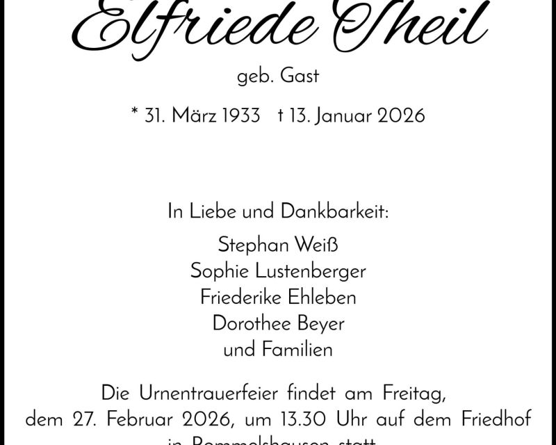 Traueranzeige Elfriede Theil