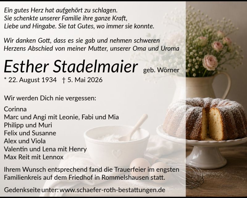 Traueranzeige Esther Stadelmaier