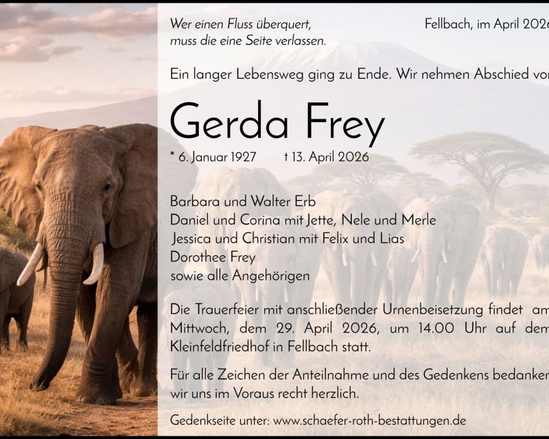 Traueranzeige Gerda Frey