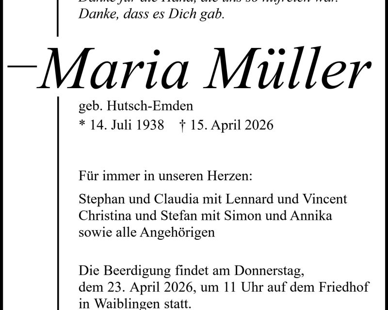 Traueranzeige Maria Müller