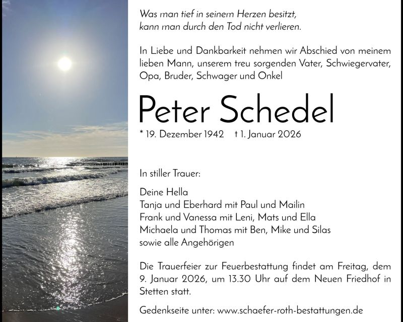 Traueranzeige Peter Schedel
