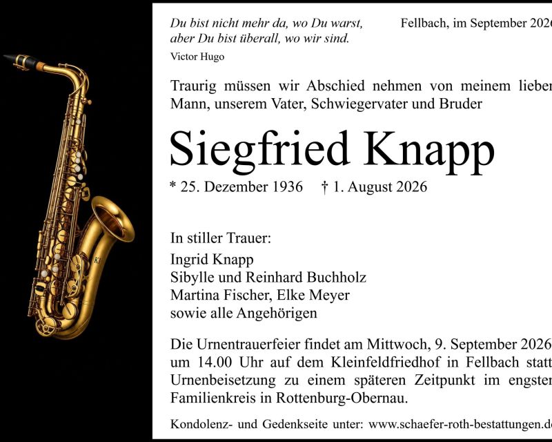 Traueranzeige Siegfried Knapp