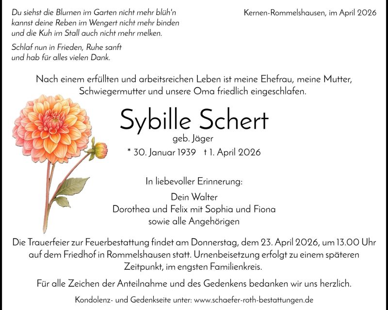 Traueranzeige Sybille Schert