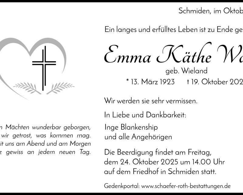 Traueranzeige Emma Käthe Wahl