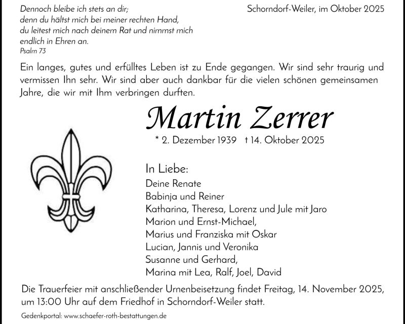 Traueranzeige Martin Zerrer