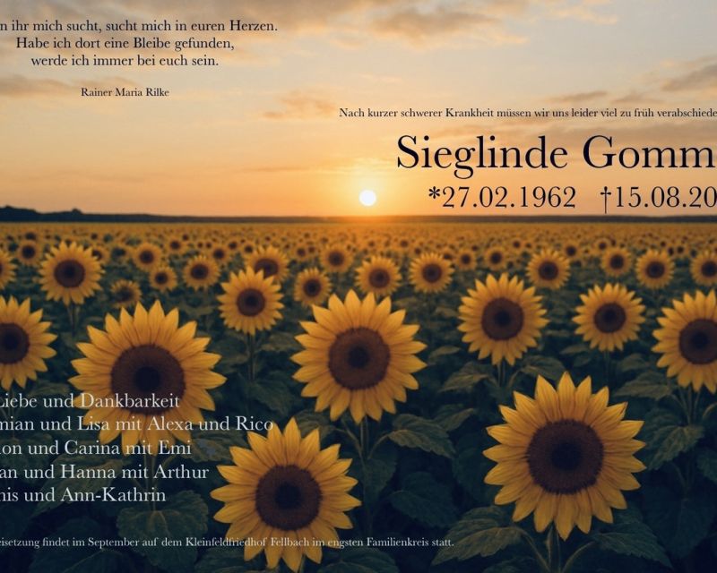 Traueranzeige Sieglinde Gommel
