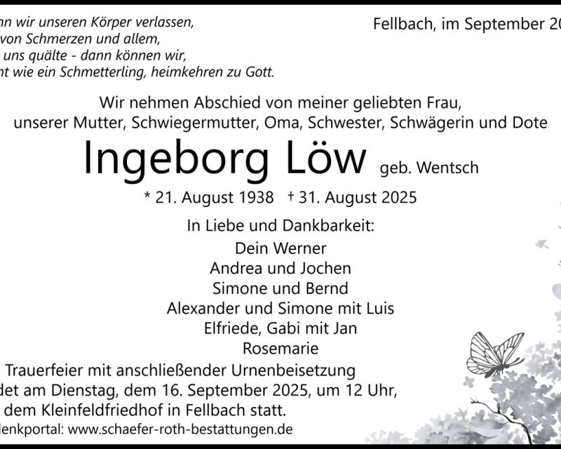 Traueranzeige Ingeborg Löw
