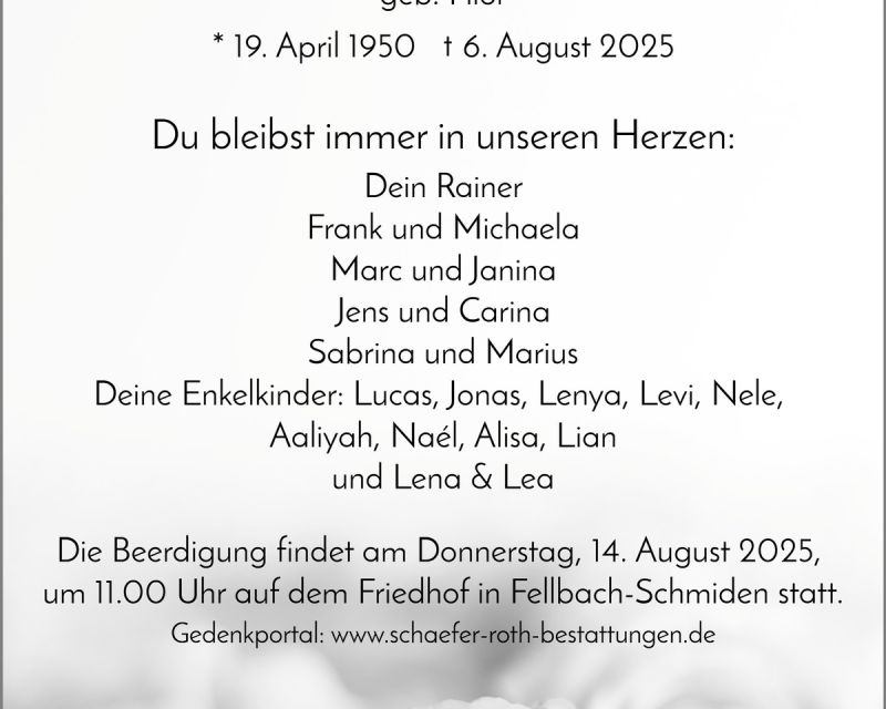 Traueranzeige Annelise Weinle
